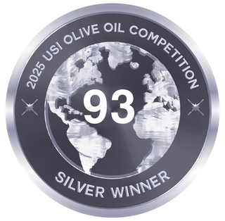 Silver medal with '2025 USI Olive Oil Competition' and '93 Silver Winner' text on a white background
